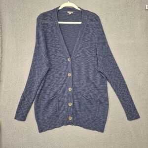 J. Jill Women's Cotton Blend Button Front Long Sleeve Textured Knit Cardigan L